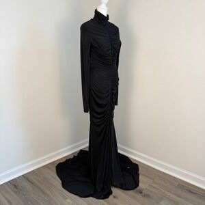 Alex Perry Black Ruched Long Sleeve Bodycon Dress Women Size 14 Designer Luxury